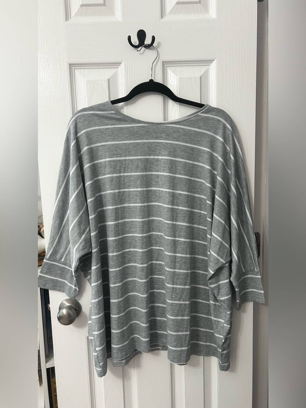 Tickled Teal Gray & White Striped Short Sleeve Tee